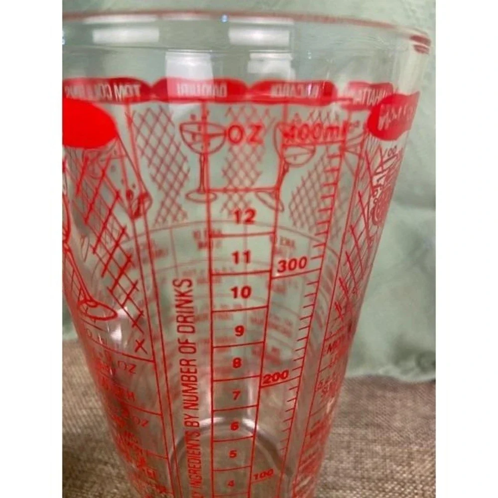 Vintage Cocktail Multi-Recipe Mixing Glass and 5 Piece Bar Tool Set Stainless